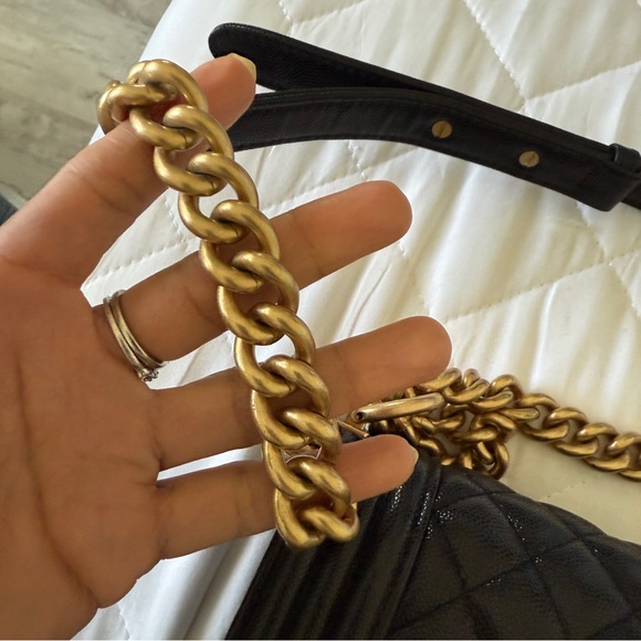 Black Quilted Leather Bag with Gold Chain - Picture 4 of 14